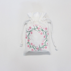 Flowers wreath cotton drawstring pouch bag